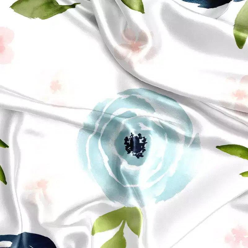 Sweet Jojo Designs Girl Satin Fitted Crib Sheet Watercolor Floral Blue Pink and White