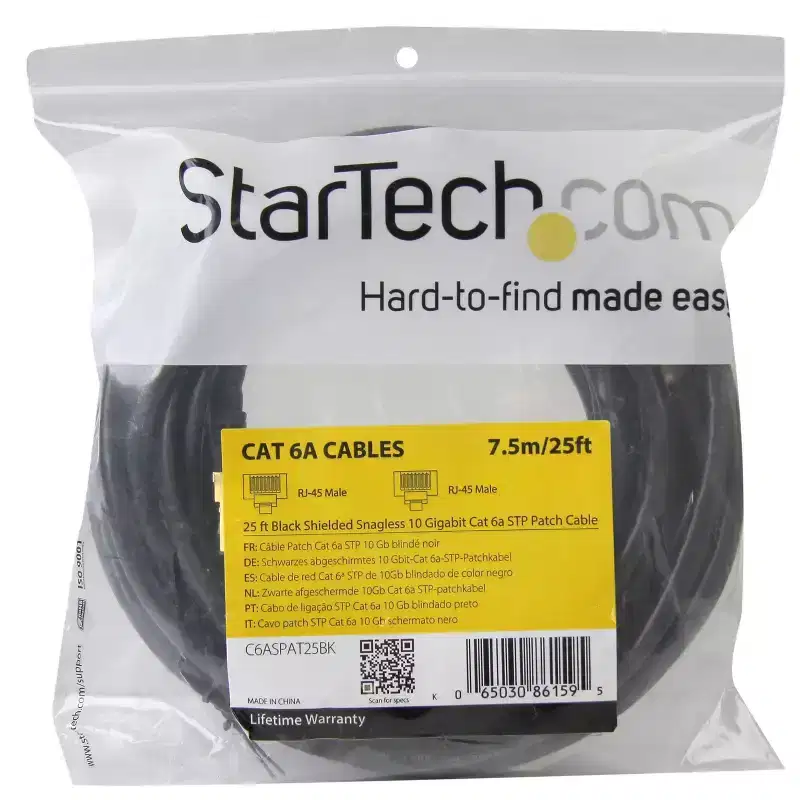StarTech 25 Ft Cat6a Patch Cable - Shielded STP - 10Gb Ethernet - C6ASPAT25BK