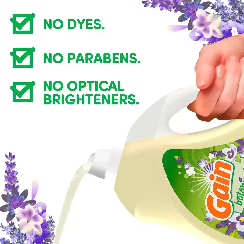 Gain White Tea & Lavender Botanicals Liquid Laundry Detergents 81 Loads - 107oz: Cold Water, Odor Control, Aluminum-Free, Plastic Jug