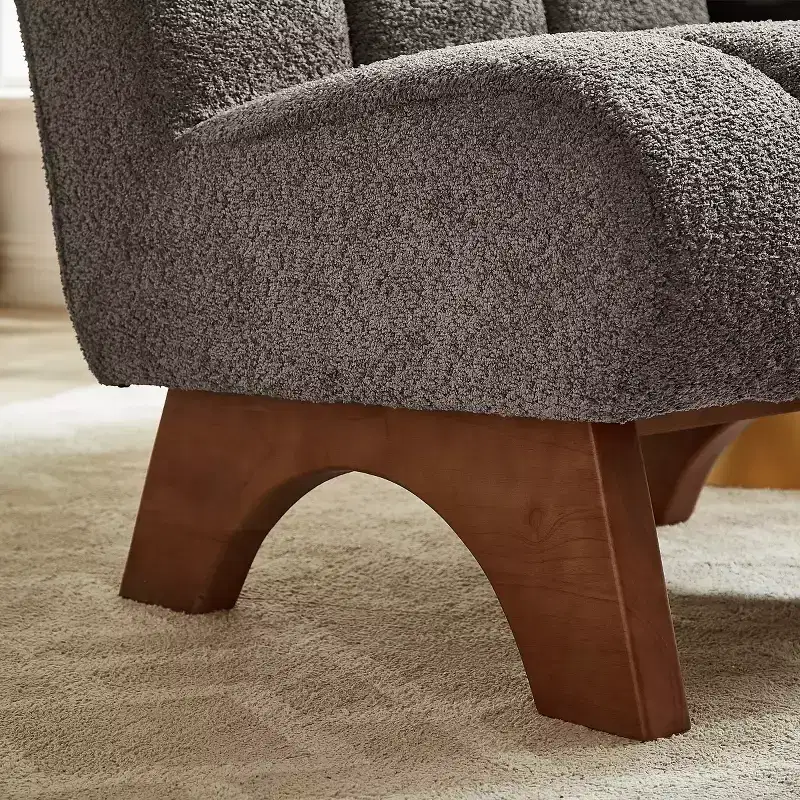Art Leon Polar Fleece Fabric Upholstered Accent Slipper Chair with Rubber Wood Legs