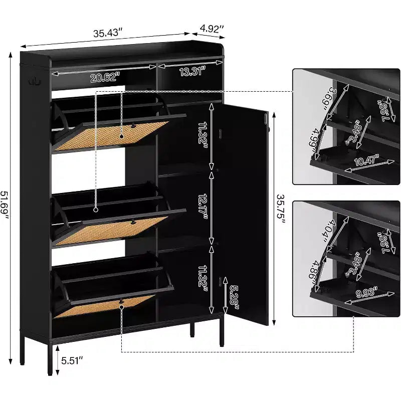 COZONY Shoe Storage Cabinet with Flip-Down Drawers, 3-Tier Adjustable Shelves Entryway Organizer, Space Saving Design for Front Door Entrance