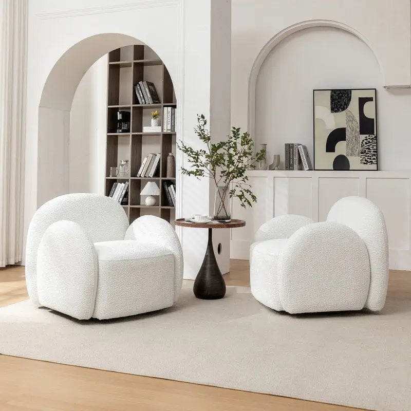 Modern Glam Boucle Upholstered Swivel Accent Armchair with 360 Degree Swivel Base