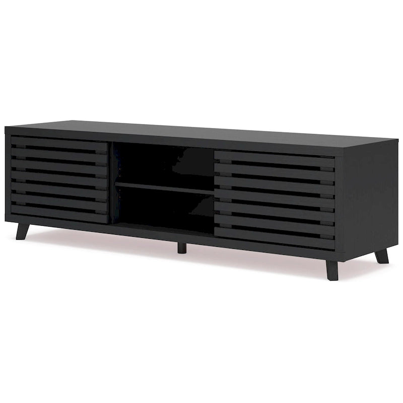 Large TV Media Console, 4 Shelves, Black Wood Finish, 72 Inch
