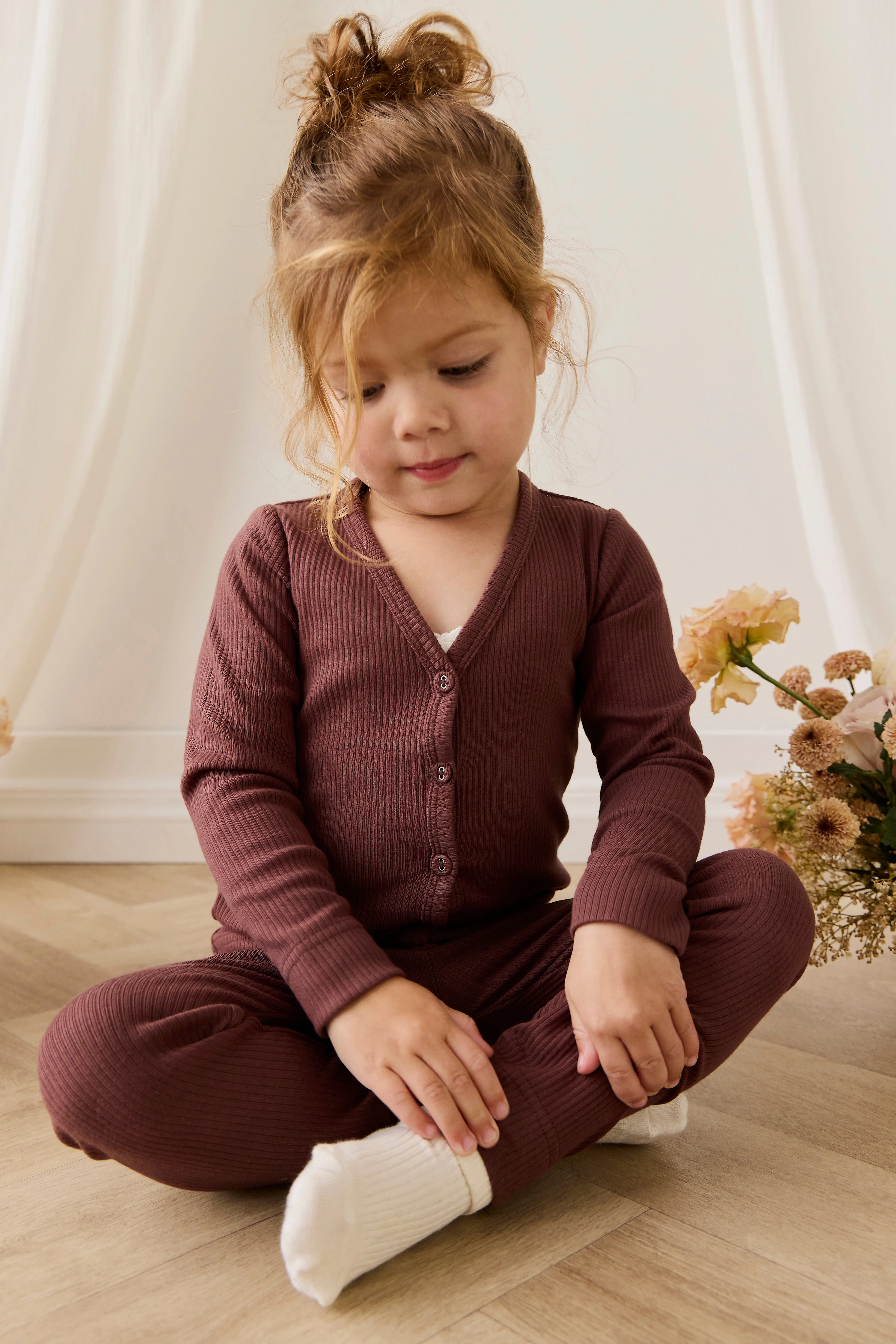 Earthy Burnt Cinnamon Ribbed Organic Cotton-Modal Legging with Elastic Waistband for Girls NB–10Y