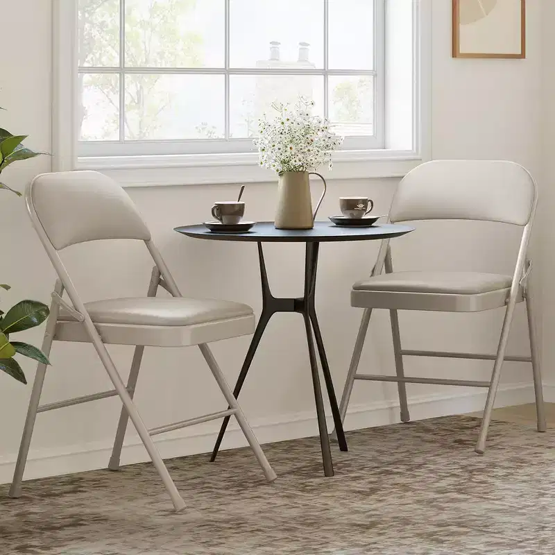 Folding Chairs Set of 2/4, PU Upholstered Foldable Chairs with Metal Frame Hold Up to 350 Pounds