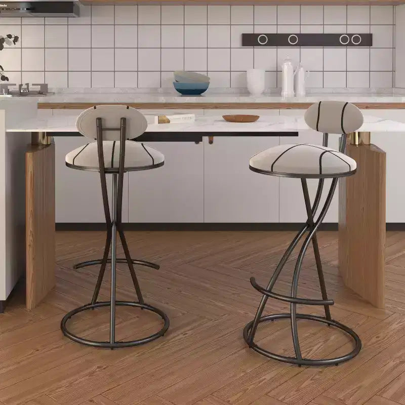 Set of 2 Upholstered Bar Stools Striped Counter Height Modern Velvet Dining Chairs, Black Stripe for Kitchen Island Living Room