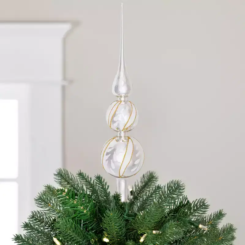 Northlight Glittered Glass Finial Christmas Tree Topper - 14.5 - Silver and White
