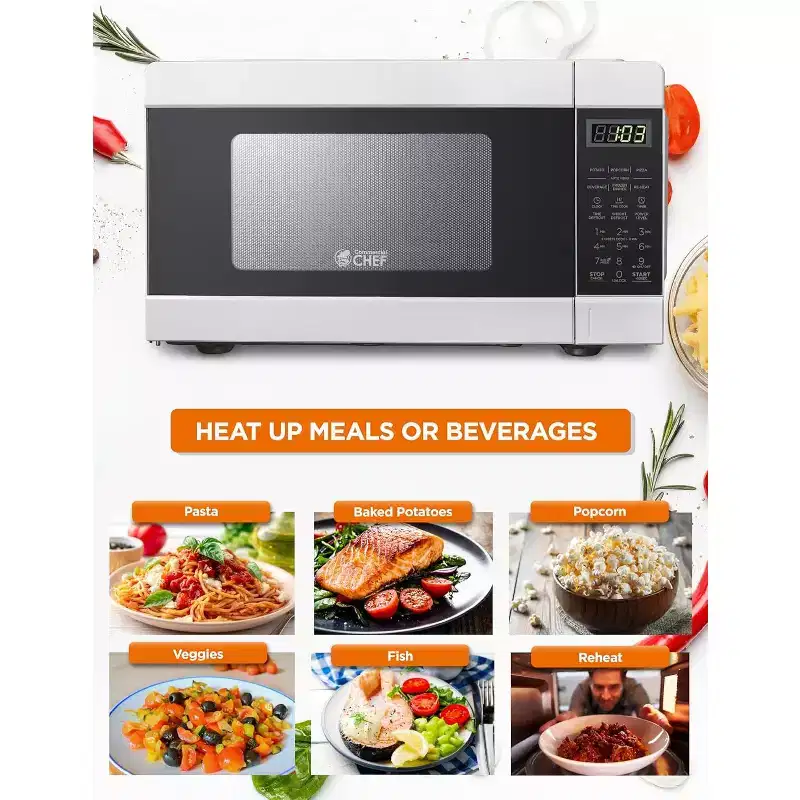 Commercial Chef 0.9 Cu. Ft. Countertop Microwave Oven, CHM990W, White