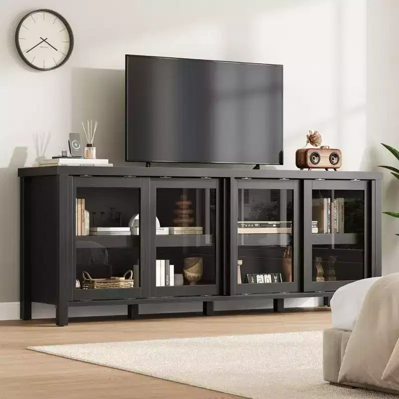 Sliding glass TV cabinet, suitable for entertainment centers with storage cabinets, mid-century modern media cabinet, perfect for the living room.