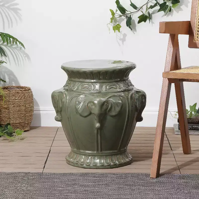 JONATHAN Y Anita 18 Classic Vintage Ceramic Indoor/Outdoor 4-Elephant Garden Stool
