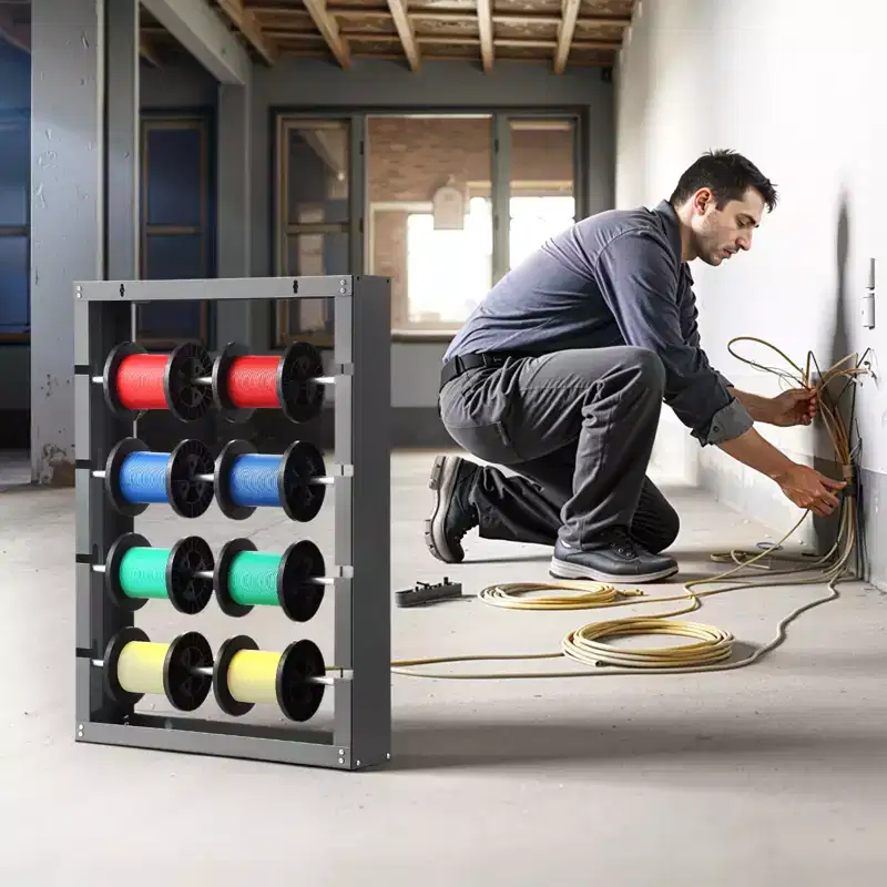 VEVOR Wire Spool Rack, 4 Adjustable Rods, Cold-Rolled Steel Wire Spool Holder Wall Mounted for Multi-Spools, Wiring Storage, Black