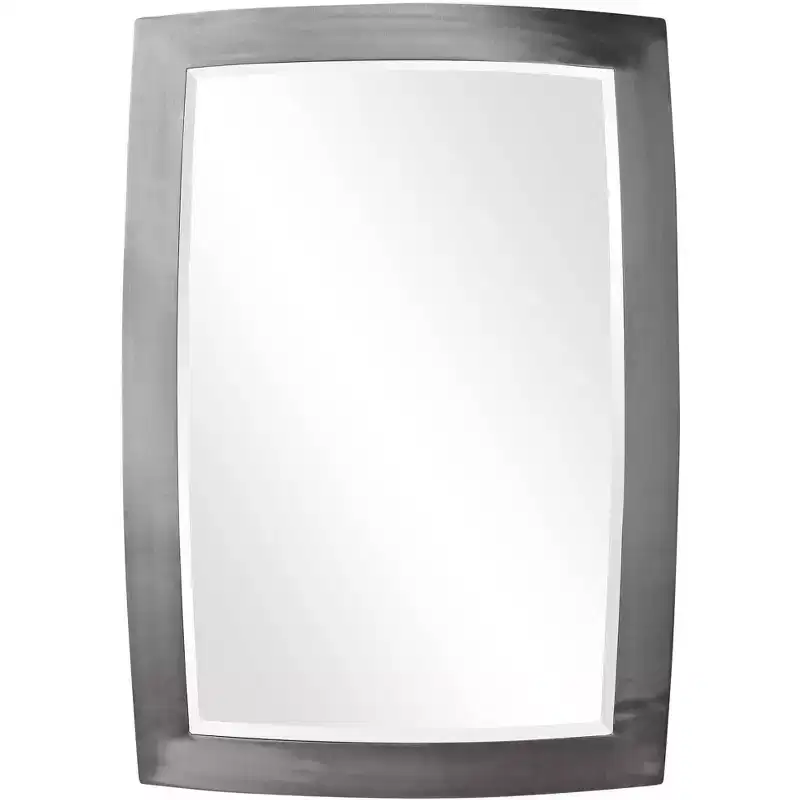 Rectangular Vanity Decorative Wall Mirror Modern Beveled Silver Brushed Nickel Iron Frame 24 Wide for Bathroom Bedroom