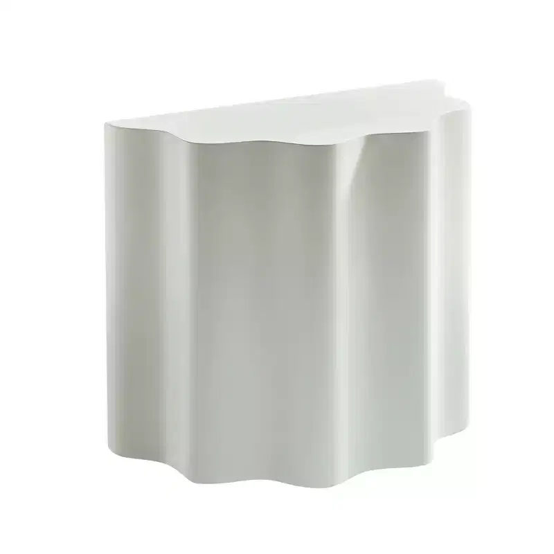Fiberglass Coffee Table 2PCS Set End Table Accent Table Side Table Cocktail Table Center Table, Wavy Edge Design, Beige, No Assembly - ModernLuxe