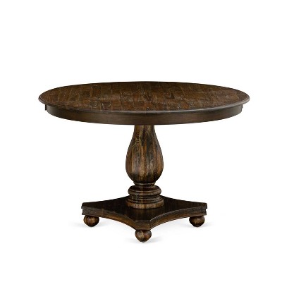 HomeStock 5-Piece Distressed Jacobean Finish Solid Wood Top Dining Table with 4 Upholstered Chairs