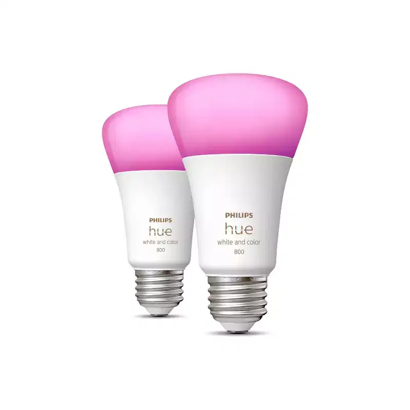 2pk Philips Hue A19 60W Light Bulbs: LED, Dimmable, 800 Lumens, Google Home & Apple HomeKit Compatible, Energy Star Certified