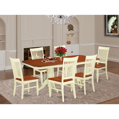 HomeStock 7-Piece Buttermilk and Cherry Finish Solid Wood Top Dining Table with 6 Chairs