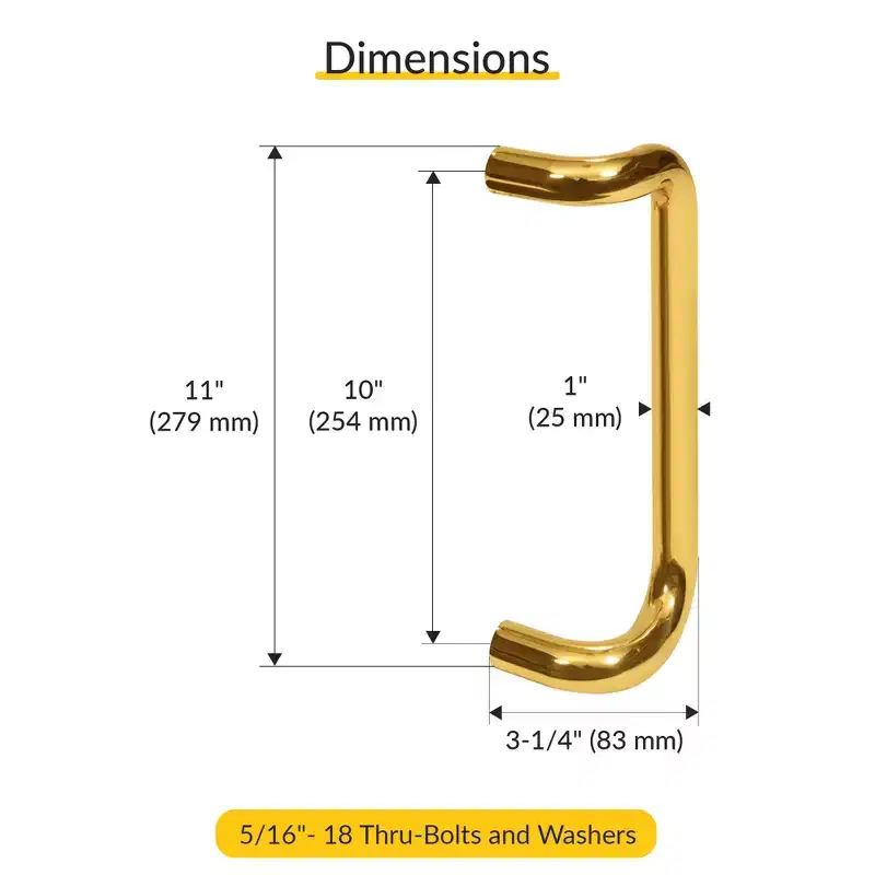 Brixwell 1SPL010BR Solid Offset Pull Handle, 10 Mounting Center To Center, Aluminum Material, Polished Brass Finish