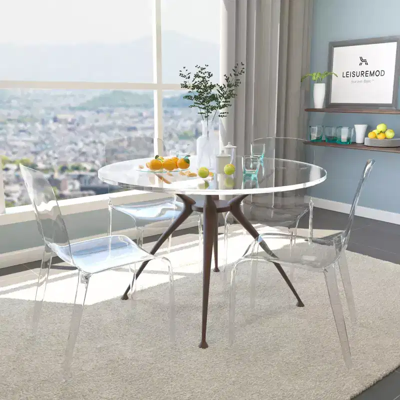 LeisureMod Murray Mid-Century Modern Dining Chair - Waterfall Edge Design Acrylic, Ergonomic and Stackable, Set of 4