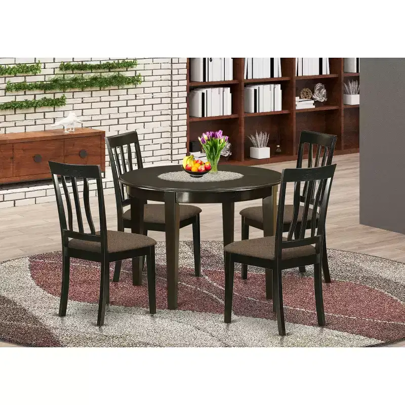 5 Piece Dinette Set - Retro Kitchen Table & Chairs - Round Dining Table for 4 - Cappuccino Finish