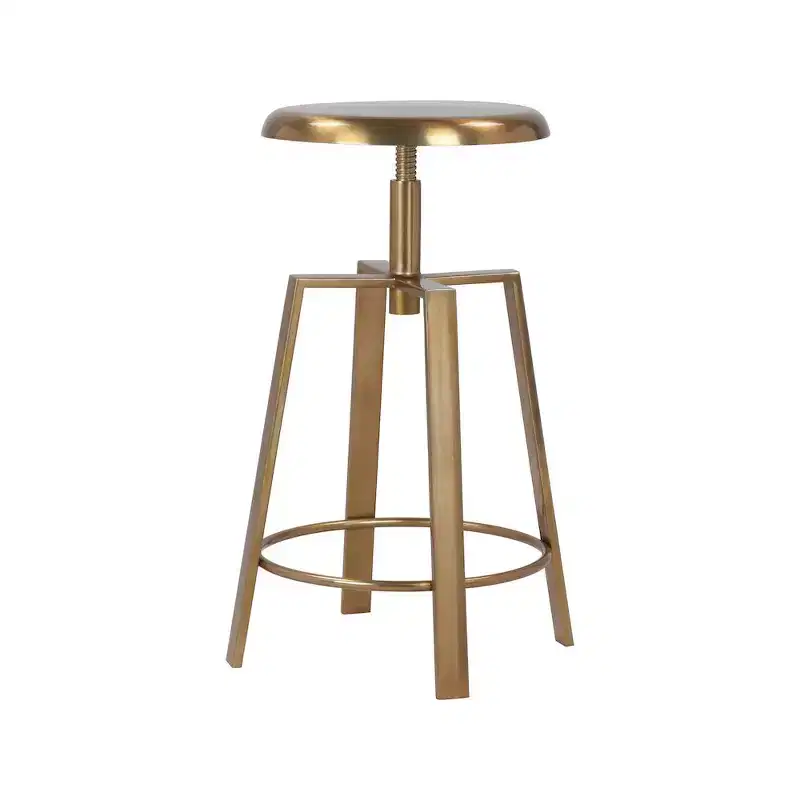 Gold Iron Adjustable Counter/Bar Stool, Backless, Armless, Contemporary Design, 24-29