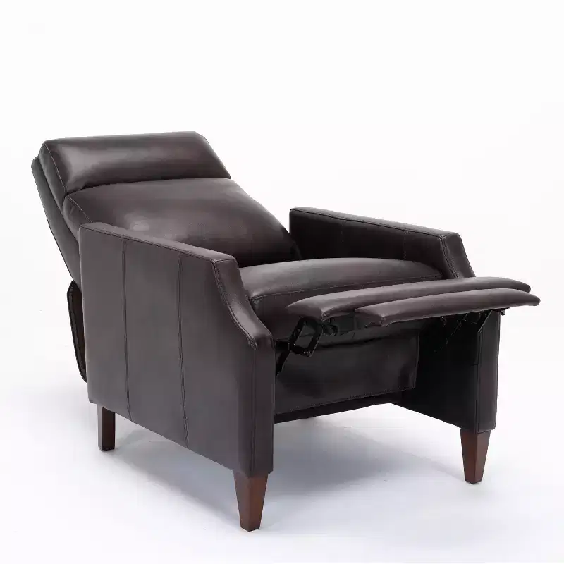 Brown / Dark Blue Push-Back Recliner Accent Chair, Faux Leather, Single Seat, Solid Wood Legs