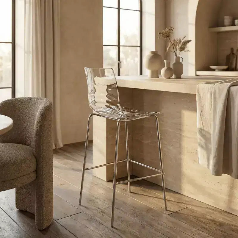 LeisureMod Astor Modern Plastic Bar Stool with Chrome Steel Base Counter Stool with Ripple Swirl Seat Design and Footrest for Kitchen and Dining Room