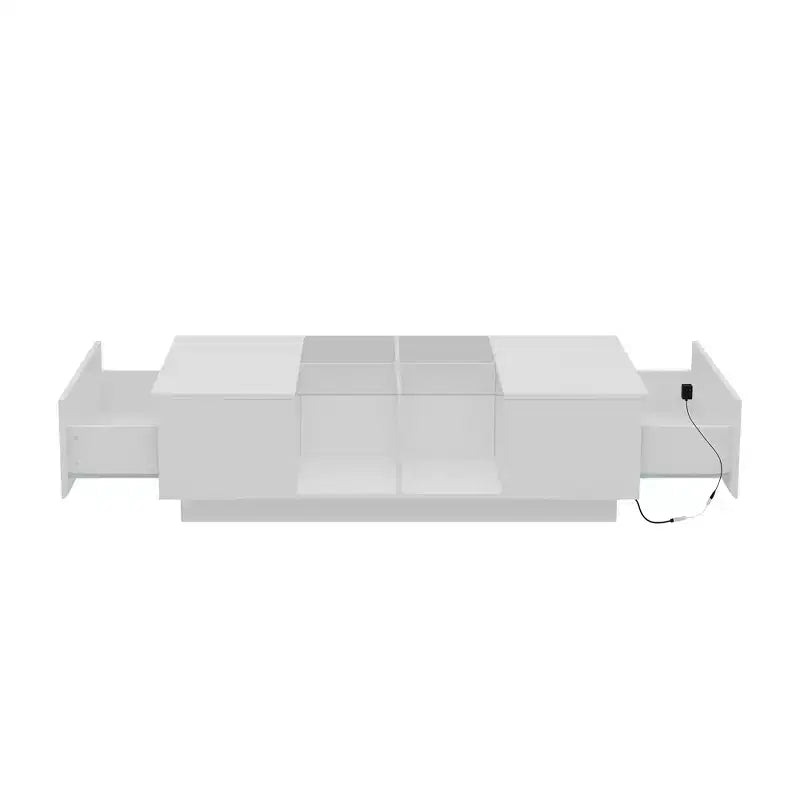 White High-Gloss LED Coffee Table with Drawer & Open Compartments