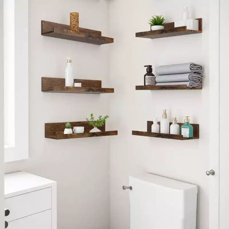 FurnitureR Floating Shelves Set of 6, 15.75 Inch Wide Shelves for Decor Storage, Wall Mounted Wooden Shelves for Living Room, Brown