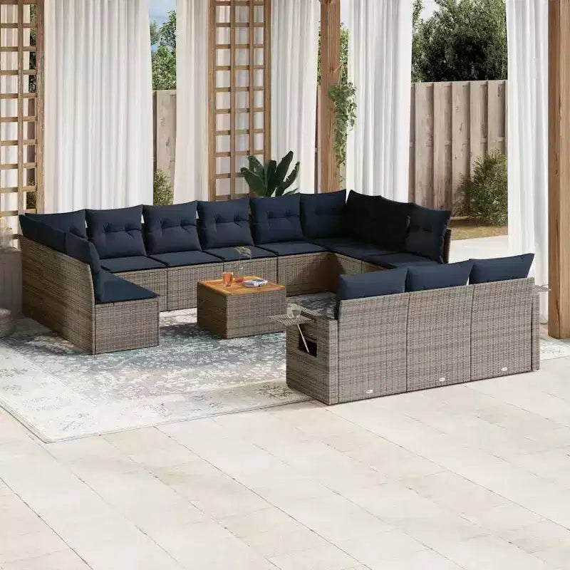 vidaXL 14 Piece Garden Sofa Set with Cushions Black Poly Rattan