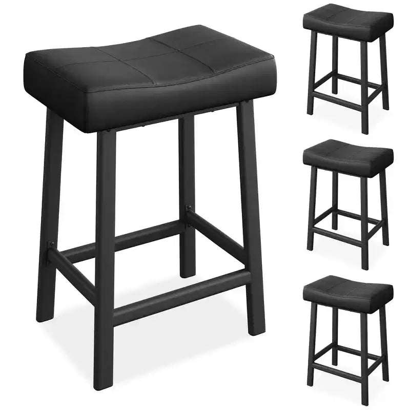 Black / Brown / White Saddle Bar Stools, Set of 4, Counter Height 24