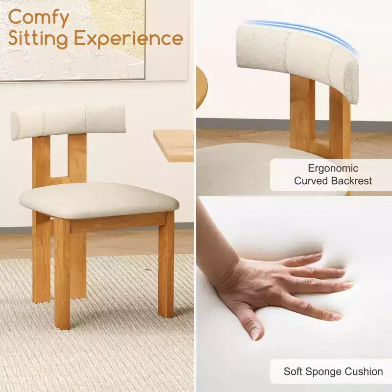 Costway Dining Chair Set of 4 Upholstered Kitchen Chair w/ Padded Seat & Curved Backrest