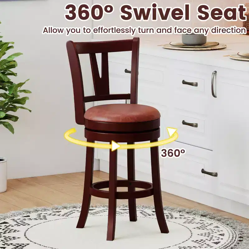 Costway 26 Counter Height Swivel Barstools Set of 2/4 High Backs & Footrests Solid Wood