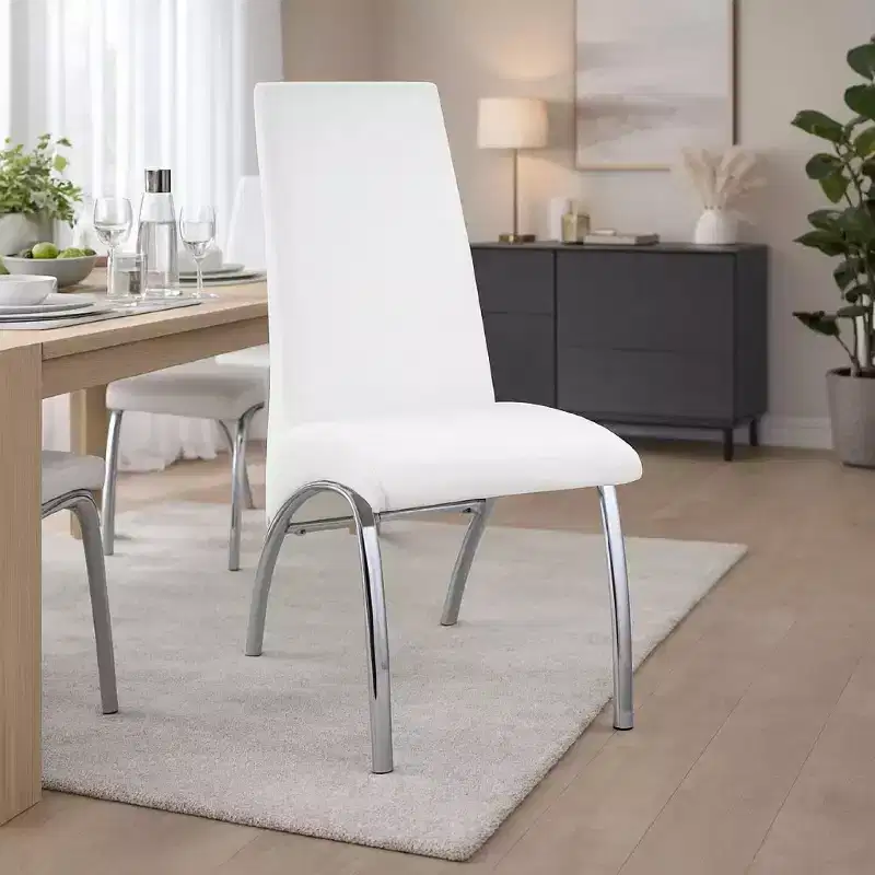 Royal Hampton Polyurethane Upholstered Metal Side Chair, Set of Two, White and Silver