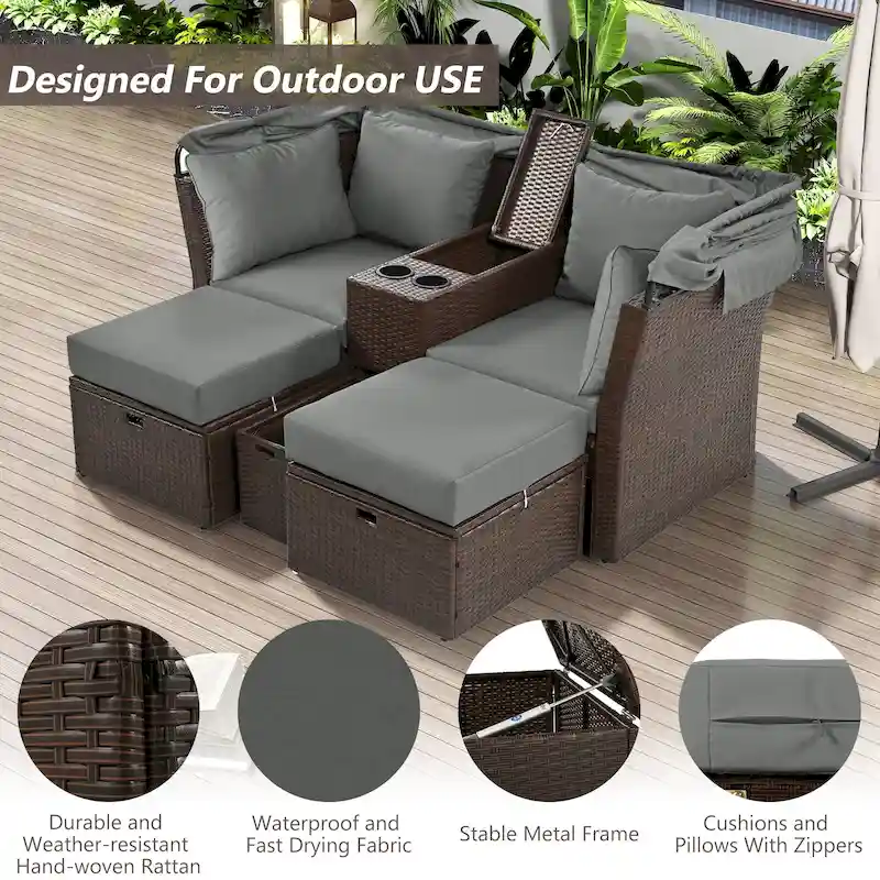Recline Loveseat Sofa Daybed Convertible Sofa Bed with Foldable Awning