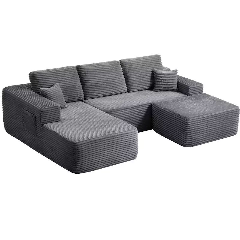 104Cloud Sectional Sofa,U-Shaped Chaise,Deep Seat,Side Pockets,Plush Fabric,No Assembly,Grey,Left Facing