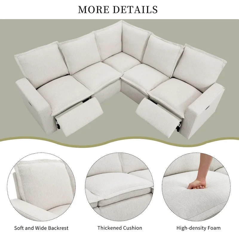 L-Shaped 5-Seater Power Recliner Sofa with USB Port