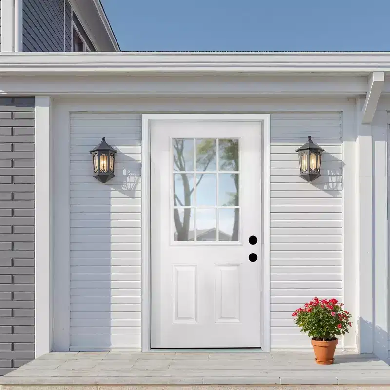 36 x 80 inch Fiberglass Left Hand Inswing Entry Door with Brickmould White Oak Wooden Grain Knock-Down Door