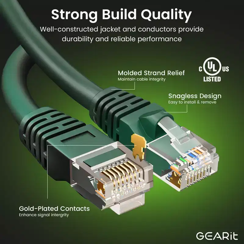 GEARit Cat6 Ethernet Patch Cable - Snagless RJ45, Stranded, 550Mhz, UTP, Pure Bare Copper Wire, 24AWG - Green - 6ft