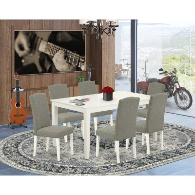 HomeStock 7-Piece Rectangle Linen White Finish Solid Wood Top Dining Table with 6 Parson-Chairs