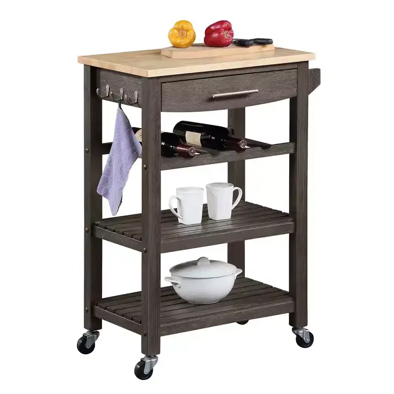 Ellaine 4 Tier Butcher Block Kitchen Cart with Drawer and Wine Rack - Breighton Home