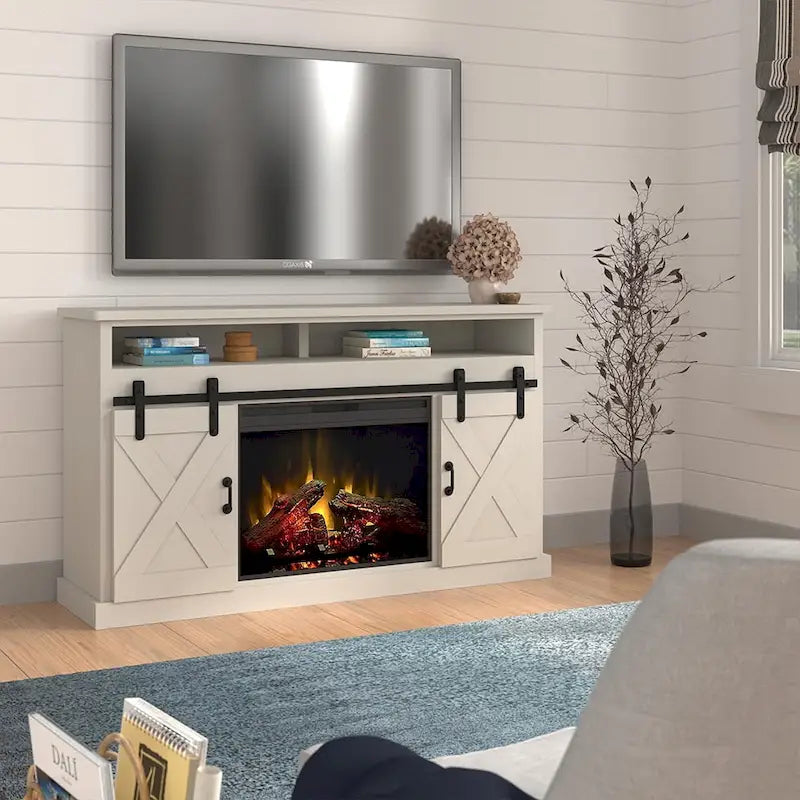 66-Inch Electric Fireplace TV Stand for TVs up to 80 Inches, White Finish