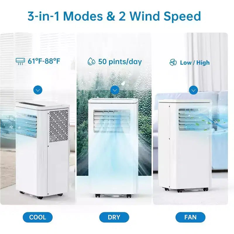 8000 BTU Portable Air Conditioner, 3-in-1 Portable AC Unit with Cooling, Dehumidifier & Fan Modes for Rooms up to 350 sq.ft