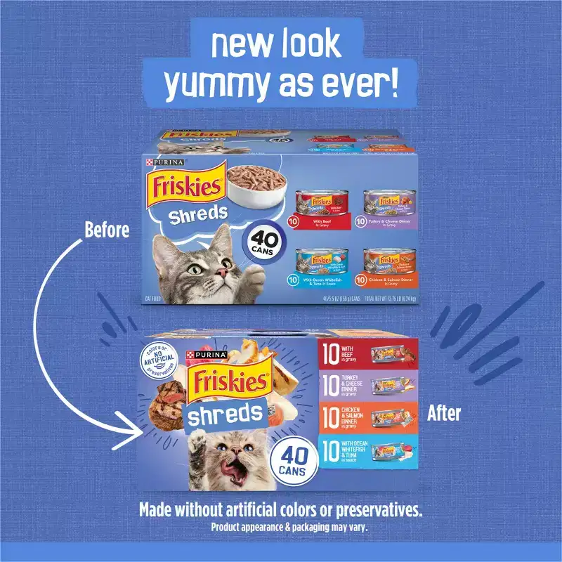 Friskies Shreds In Gravy with Chicken, Beef, Salmon, Turkey, Fish and Seafood Flavor Wet Cat Food Variety Pack - 5.5oz/40ct