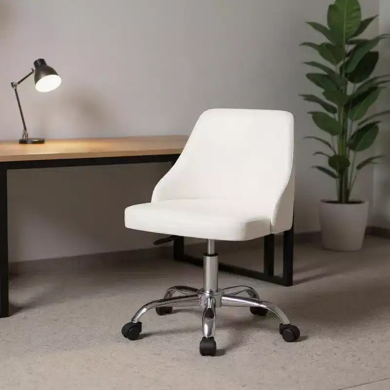 HomeRoots White and Silver Faux Leather Adjustable Height Swivel Rolling Office Chair