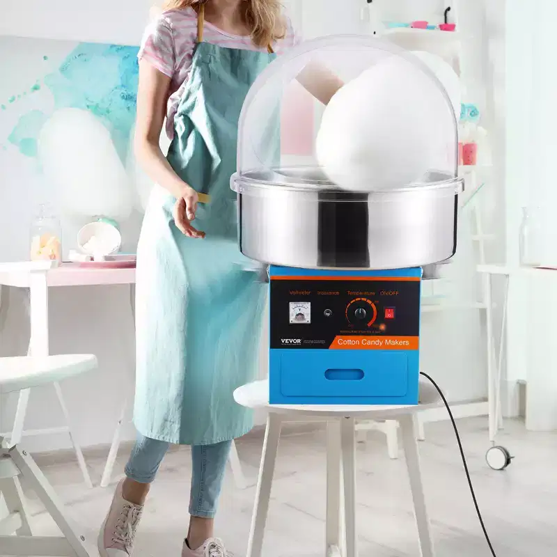 VEVOR Electric Cotton Candy Machine, 1000W Candy Floss Maker, Commercial Cotton Candy Machine with Cover, Stainless Steel Bowl, Sugar Scoop, Drawer