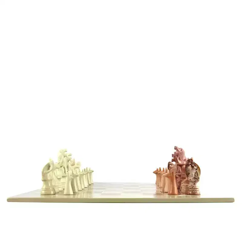 Slickblue Luxurious Soapstone Chess Set  Inlaid Board with Unique Carved Game Pieces