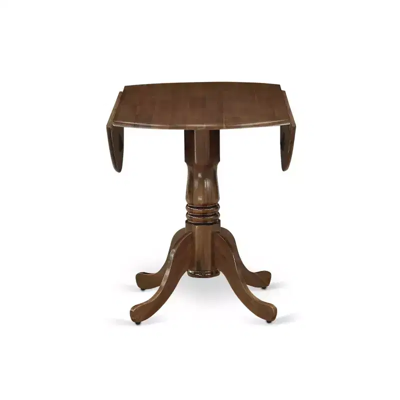 5 Piece Kitchen Dinette Set - Round Table with Dropleaf & 4 Chairs - Modern Walnut Finish