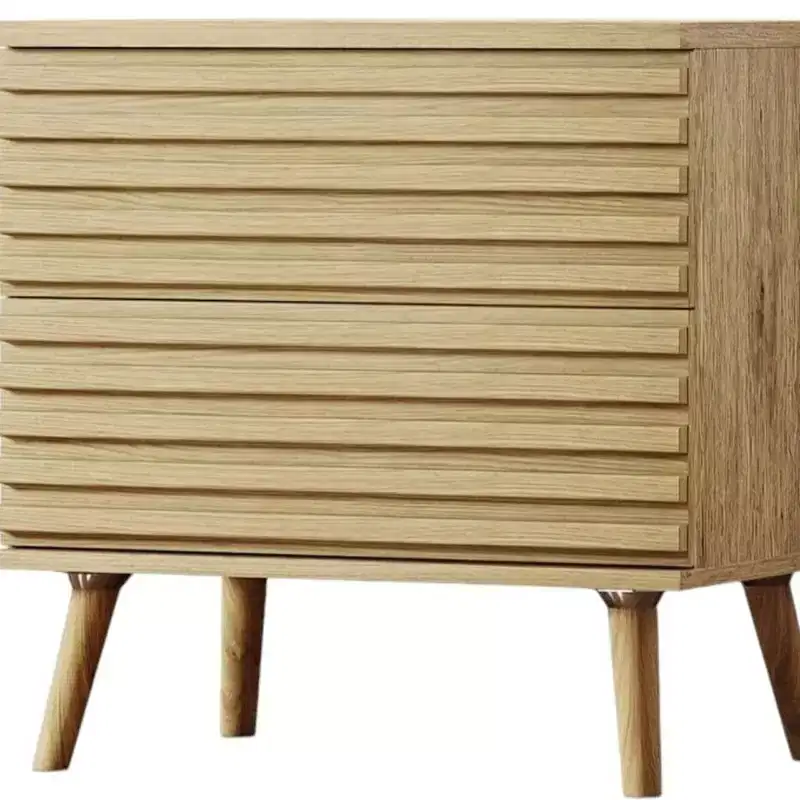 HomeRoots 23 Natural Solid Wood Ribbed Texture Two Drawer Nightstand