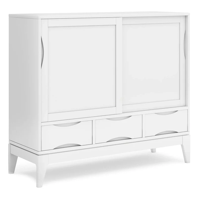 48-Inch Wide Mid-Century Modern Storage Cabinet with Sliding Doors and Drawers