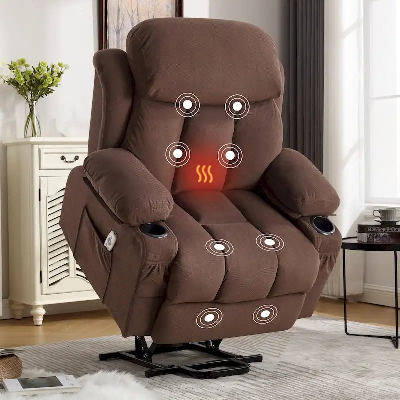 Grey Power Lift Recliner with Heated Massage, USB Charging, Remote Control, and Convenient Side Pockets for Seniors